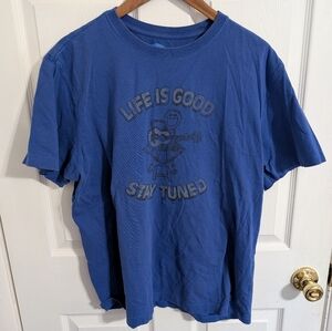 Life Is Good Mens T Shirt Blue Short Sleeve Guitar Stay Tuned Cotton Size Large